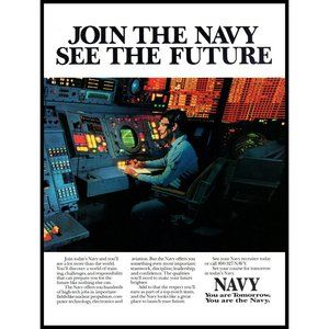 1989 US Navy Recruiting Recruiter Vintage Print Ad Control Room Tech Wall Art